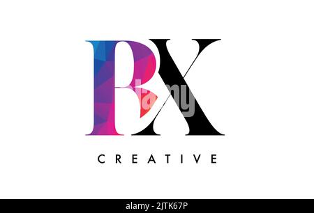 BX Letter Design with Creative Cut and Colorful Rainbow Texture. XB Letter Icon Vector Logo with Serif Font and Minimalist Style. Stock Vector