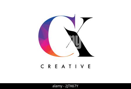 CX Letter Design with Creative Cut and Colorful Rainbow Texture. XC Letter Icon Vector Logo with Serif Font and Minimalist Style. Stock Vector