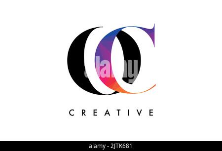 CO Letter Design with Creative Cut and Colorful Rainbow Texture. OC Letter Icon Vector Logo with Serif Font and Minimalist Style. Stock Vector