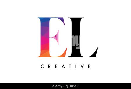 EL Letter Design with Creative Cut and Colorful Rainbow Texture. EL Letter Icon Vector Logo with Serif Font and Minimalist Style. Stock Vector