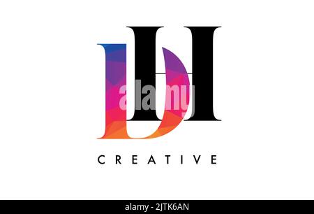 DH Letter Design with Creative Cut and Colorful Rainbow Texture. HD Letter Icon Vector Logo with Serif Font and Minimalist Style. Stock Vector