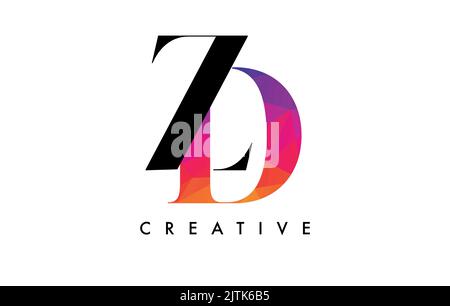 DZ Letter Design with Creative Cut and Colorful Rainbow Texture. ZD Letter Icon Vector Logo with Serif Font and Minimalist Style. Stock Vector