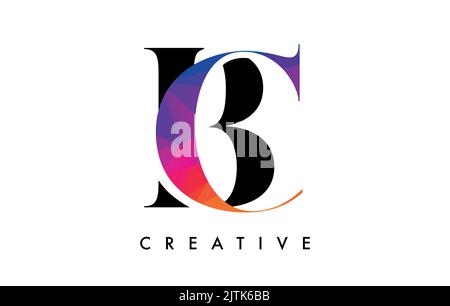 CB Letter Design with Creative Cut and Colorful Rainbow Texture. BC Letter Icon Vector Logo with Serif Font and Minimalist Style. Stock Vector