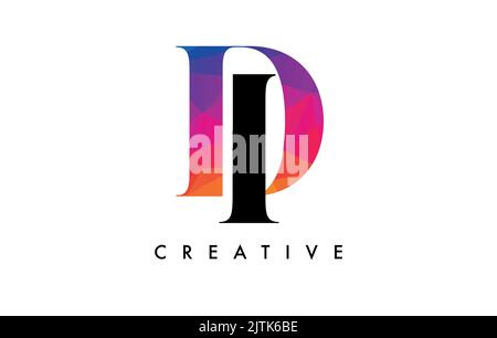 DI Letter Design with Creative Cut and Colorful Rainbow Texture. ID Letter Icon Vector Logo with Serif Font and Minimalist Style. Stock Vector