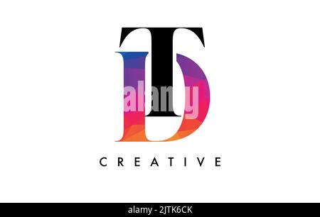 TD Letter Design with Creative Cut and Colorful Rainbow Texture. DT Letter Icon Vector Logo with Serif Font and Minimalist Style. Stock Vector