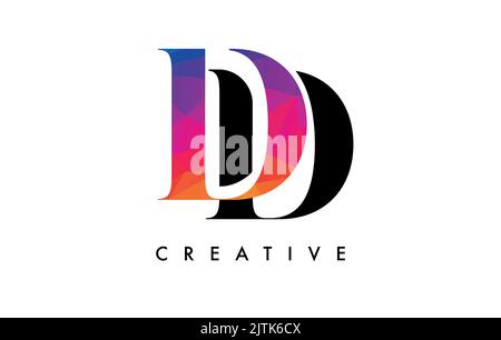 DD Letter Design with Creative Cut and Colorful Rainbow Texture. DD Letter Icon Vector Logo with Serif Font and Minimalist Style. Stock Vector