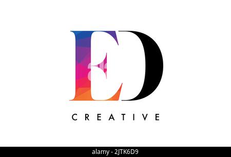 ED Letter Design with Creative Cut and Colorful Rainbow Texture. DE Letter Icon Vector Logo with Serif Font and Minimalist Style. Stock Vector