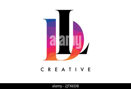 DL Letter Design with Creative Cut and Colorful Rainbow Texture. LD Letter Icon Vector Logo with Serif Font and Minimalist Style. Stock Vector