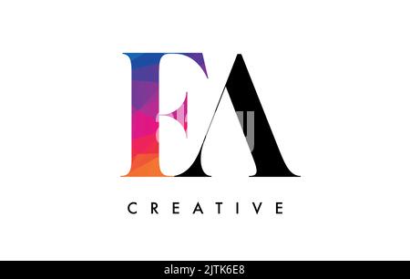 EA Letter Design with Creative Cut and Colorful Rainbow Texture. AE Letter Icon Vector Logo with Serif Font and Minimalist Style. Stock Vector