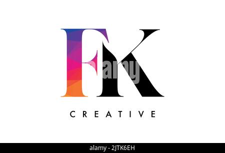 FK Letter Design with Creative Cut and Colorful Rainbow Texture. FK Letter Icon Vector Logo with Serif Font and Minimalist Style. Stock Vector