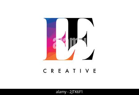 EE Letter Design with Creative Cut and Colorful Rainbow Texture. EE Letter Icon Vector Logo with Serif Font and Minimalist Style. Stock Vector