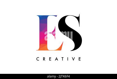 ES Letter Design with Creative Cut and Colorful Rainbow Texture. SE Letter Icon Vector Logo with Serif Font and Minimalist Style. Stock Vector