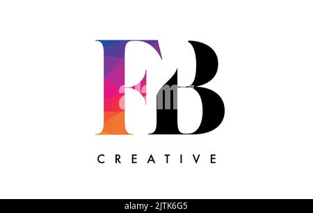 FB Letter Design with Creative Cut and Colorful Rainbow Texture. BF Letter Icon Vector Logo with Serif Font and Minimalist Style. Stock Vector