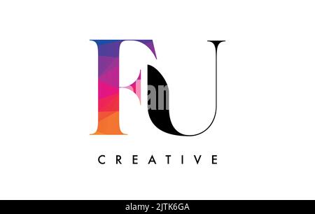 FU Letter Design with Creative Cut and Colorful Rainbow Texture FU Letter Icon Vector Logo with Serif Font and Minimalist Style. Stock Vector
