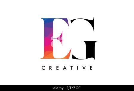 EG Letter Design with Creative Cut and Colorful Rainbow Texture. GE Letter Icon Vector Logo with Serif Font and Minimalist Style. Stock Vector