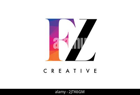 FZ Letter Design with Creative Cut and Colorful Rainbow Texture. FZ Letter Icon Vector Logo with Serif Font and Minimalist Style. Stock Vector