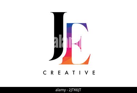 JE Letter Design with Creative Cut and Colorful Rainbow Texture. EJ Letter Icon Vector Logo with Serif Font and Minimalist Style. Stock Vector