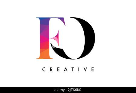 FO Letter Design with Creative Cut and Colorful Rainbow Texture. FO Letter Icon Vector Logo with Serif Font and Minimalist Style. Stock Vector