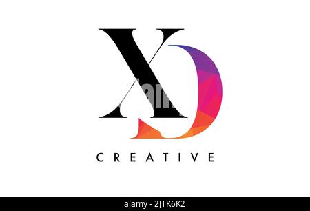 DX Letter Design with Creative Cut and Colorful Rainbow Texture. XD Letter Icon Vector Logo with Serif Font and Minimalist Style. Stock Vector