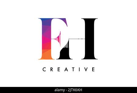 FH Letter Design with Creative Cut and Colorful Rainbow Texture. FH Letter Icon Vector Logo with Serif Font and Minimalist Style. Stock Vector
