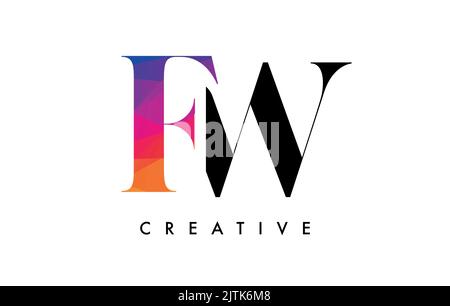 FW Letter Design with Creative Cut and Colorful Rainbow Texture. FW Letter Icon Vector Logo with Serif Font and Minimalist Style. Stock Vector