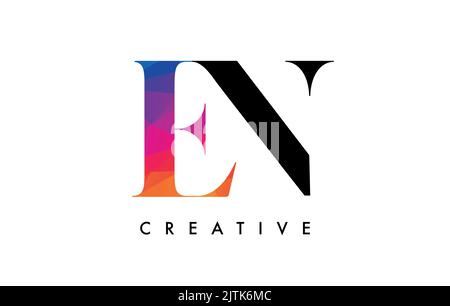 EN Letter Design with Creative Cut and Colorful Rainbow Texture. NE Letter Icon Vector Logo with Serif Font and Minimalist Style. Stock Vector