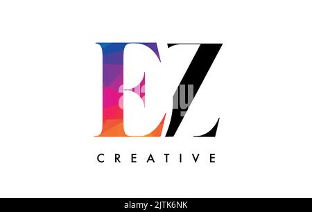 EZ Letter Design with Creative Cut and Colorful Rainbow Texture. ZE Letter Icon Vector Logo with Serif Font and Minimalist Style. Stock Vector