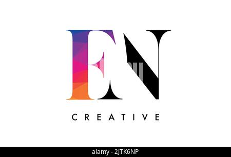 FN Letter Design with Creative Cut and Colorful Rainbow Texture. FN Letter Icon Vector Logo with Serif Font and Minimalist Style. Stock Vector