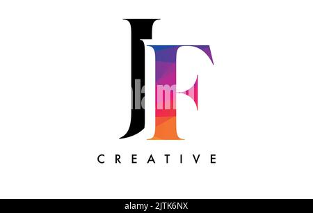 JF Letter Design with Creative Cut and Colorful Rainbow Texture. JF Letter Icon Vector Logo with Serif Font and Minimalist Style. Stock Vector