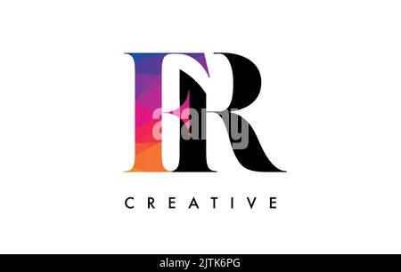 FR Letter Design with Creative Cut and Colorful Rainbow Texture. FR Letter Icon Vector Logo with Serif Font and Minimalist Style. Stock Vector