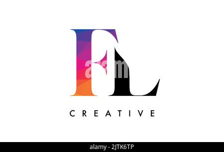 FL Letter Design with Creative Cut and Colorful Rainbow Texture. FL Letter Icon Vector Logo with Serif Font and Minimalist Style. Stock Vector