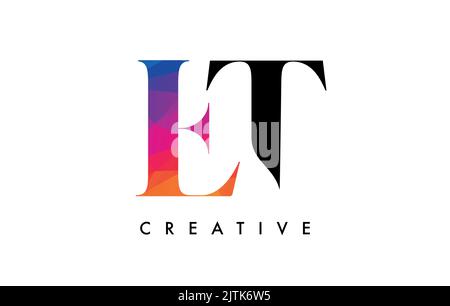 ET Letter Design with Creative Cut and Colorful Rainbow Texture.TE Letter Icon Vector Logo with Serif Font and Minimalist Style. Stock Vector