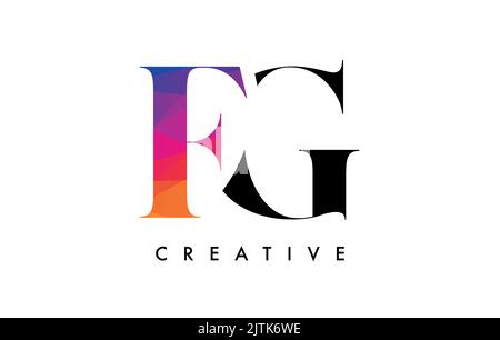 FG Letter Design with Creative Cut and Colorful Rainbow Texture. FG Letter Icon Vector Logo with Serif Font and Minimalist Style. Stock Vector