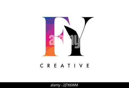 FY Letter Design with Creative Cut and Colorful Rainbow Texture. FY Letter Icon Vector Logo with Serif Font and Minimalist Style. Stock Vector