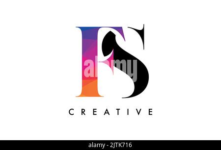 FS Letter Design with Creative Cut and Colorful Rainbow Texture. FS Letter Icon Vector Logo with Serif Font and Minimalist Style. Stock Vector
