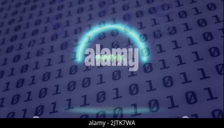 Image of neon circle with 100 percent over binary code Stock Photo