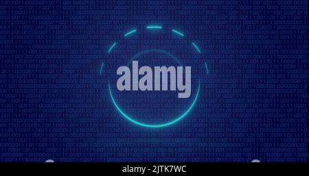 Image of neon circle over digital screen with binary code Stock Photo