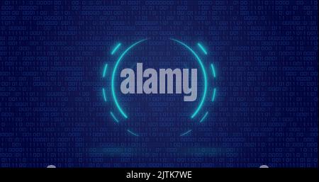 Image of neon circle over digital screen with binary code Stock Photo