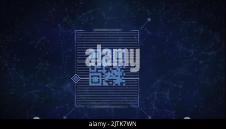 Image of qr code over network of connections on black background Stock Photo