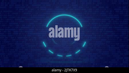 Image of neon circle over digital screen with binary code Stock Photo