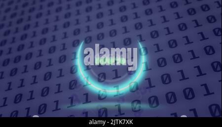 Image of neon circle with 100 percent over binary code Stock Photo