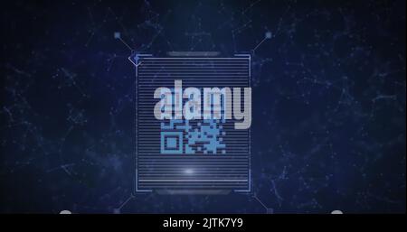 Image of qr code over network of connections on black background Stock Photo