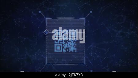 Image of qr code over network of connections on black background Stock Photo