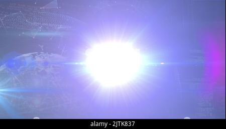 Image of light spots over globe and data processing Stock Photo