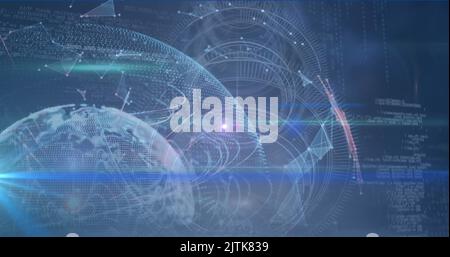 Image of light spots over globe and data processing Stock Photo