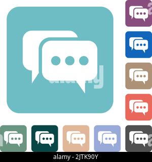 Two rounded square active chat bubbles solid white flat icons on color rounded square backgrounds Stock Vector