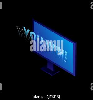 You Win Written on TV or Computer Monitor. Gaming Design Element. Vector illustration Stock Vector