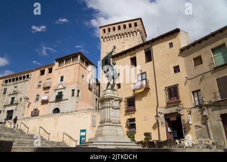 Segovia, Spain - August 21, 2020: Monument to Juan Bravo in Medina del Campo Square, Segovia, Spain. Stock Photo