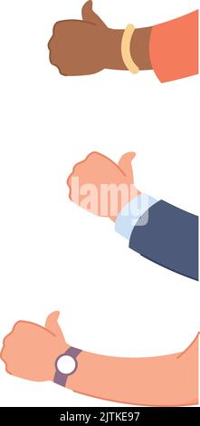 Thumbs up hands. Different people approval gesture isolated on white background Stock Vector