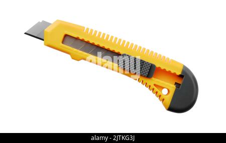 Side view of yellow utility knife isolated on white Stock Photo